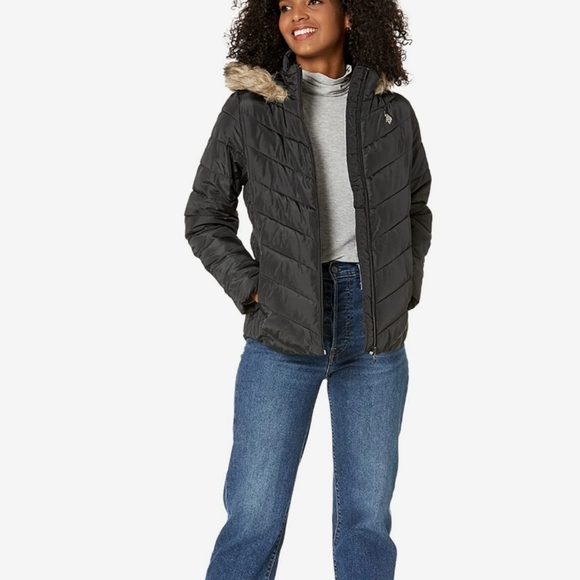 US POLO ASSN Women's Hooded Puffer Jacket Black Large - Picture 4 of 9